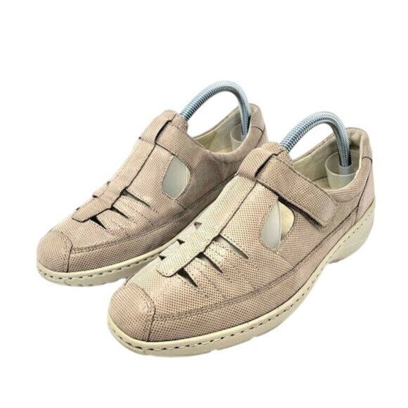 Waldlaufer Beige Leather Comfort Shoes Size 8 Wide Adjustable Strap Casual - Picture 3 of 9